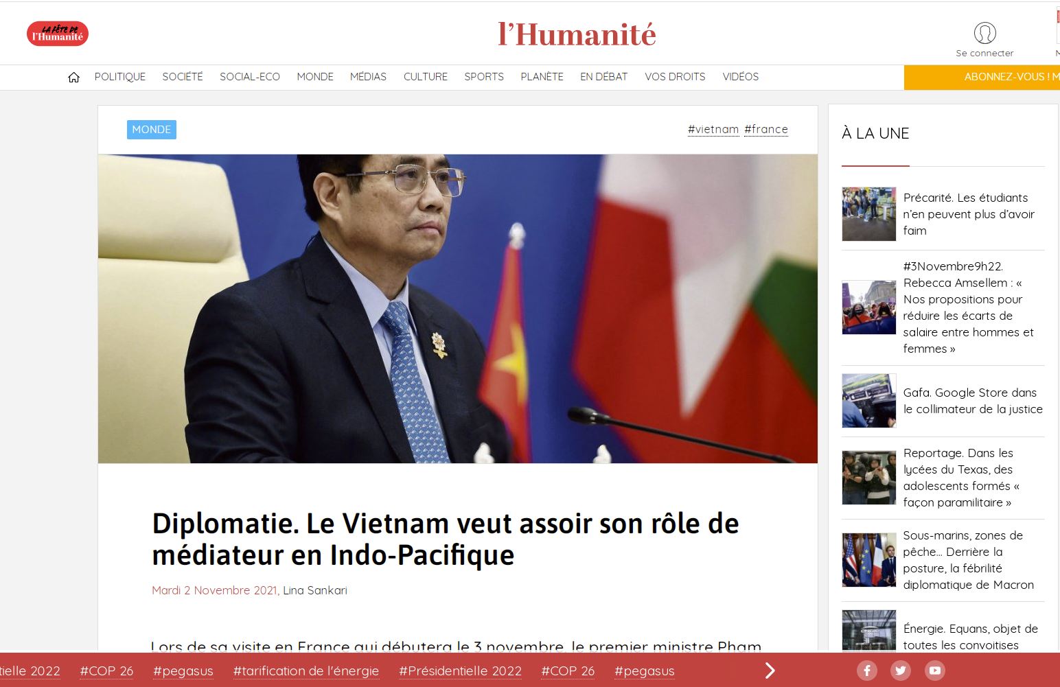 Presse française le Vietnam affirme de plus en plus sa position sur la scène internationale